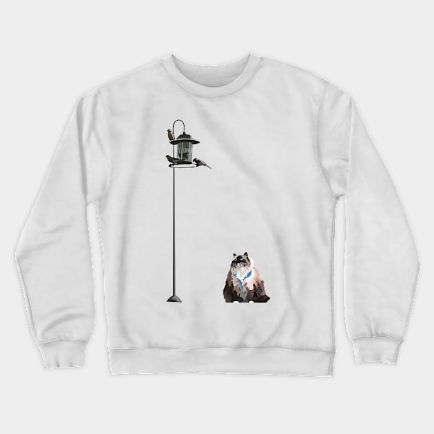 Cat Meets Birds Crewneck Sweatshirt by MoreThanADrop